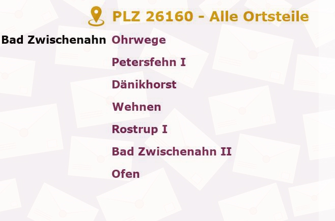 Postleitzahl 26160 Bad Zwischenahn, Niedersachsen - Alle Orte und Ortsteile