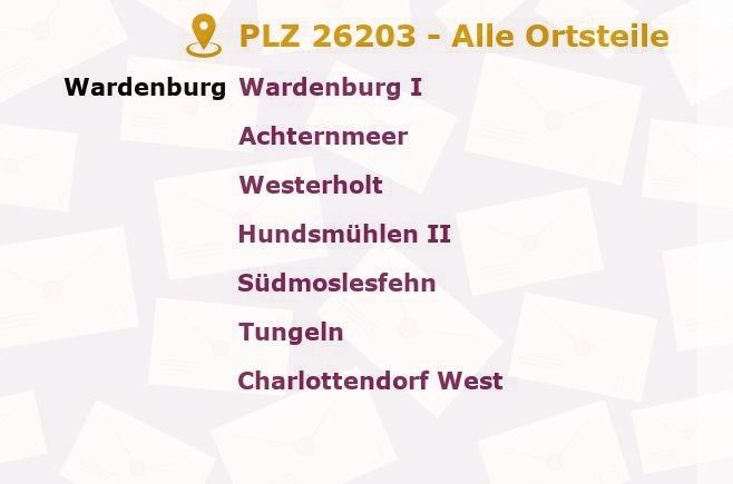 Postleitzahl 26203 Wardenburg, Niedersachsen - Alle Orte und Ortsteile