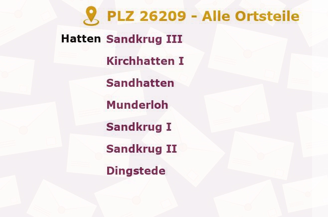 Postleitzahl 26209 Hatten, Niedersachsen - Alle Orte und Ortsteile