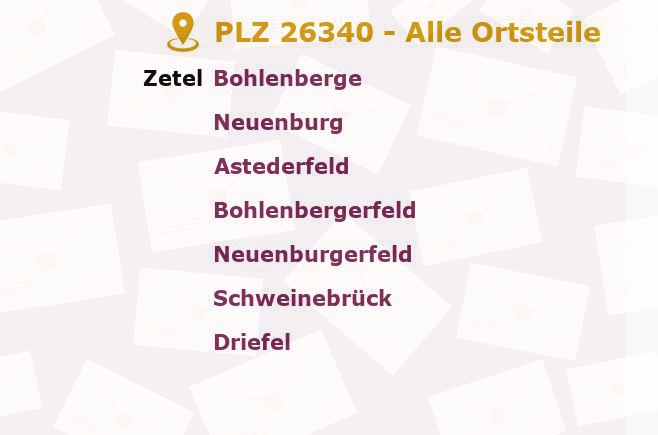 Postleitzahl 26340 Zetel, Niedersachsen - Alle Orte und Ortsteile