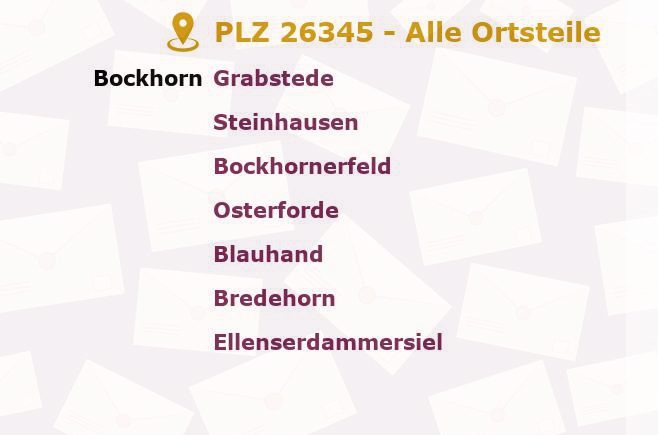 Postleitzahl 26345 Bockhorn, Niedersachsen - Alle Orte und Ortsteile