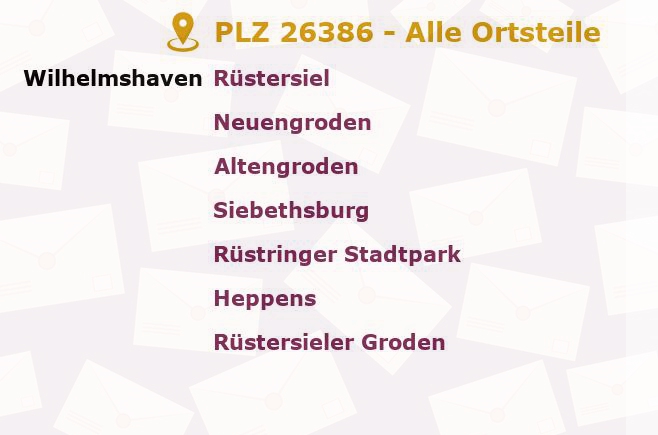 Postleitzahl 26386 Wilhelmshaven, Niedersachsen - Alle Orte und Ortsteile