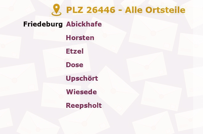 Postleitzahl 26446 Friedeburg, Niedersachsen - Alle Orte und Ortsteile