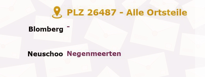 Postleitzahl 26487 Niedersachsen - Alle Orte und Ortsteile