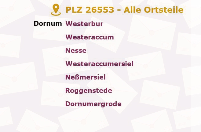 Postleitzahl 26553 Dornum, Niedersachsen - Alle Orte und Ortsteile