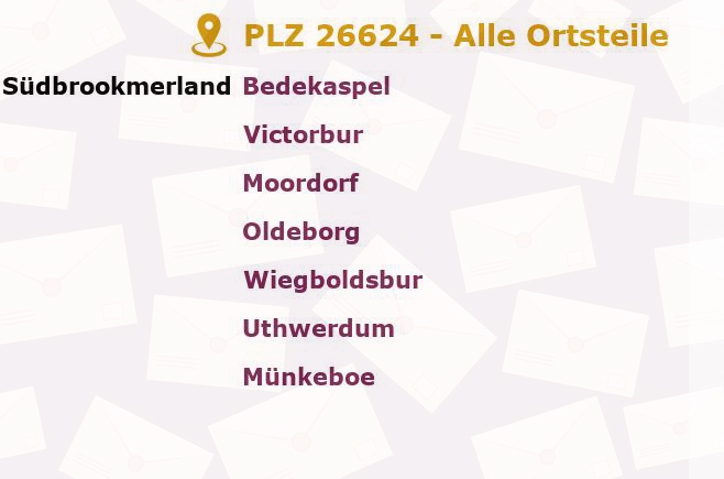 Postleitzahl 26624 Niedersachsen - Alle Orte und Ortsteile
