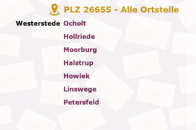 Postleitzahl 26655 Westerstede, Niedersachsen - Alle Orte und Ortsteile