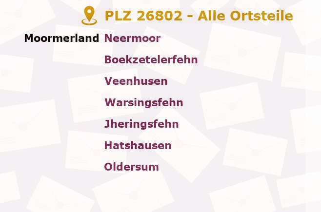 Postleitzahl 26802 Moormerland, Niedersachsen - Alle Orte und Ortsteile