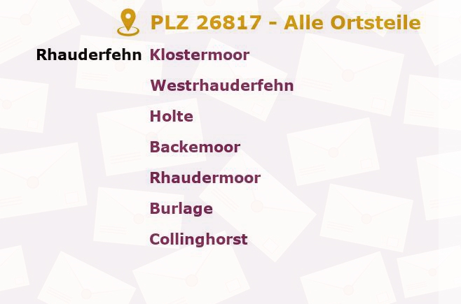 Postleitzahl 26817 Westrhauderfehn, Niedersachsen - Alle Orte und Ortsteile