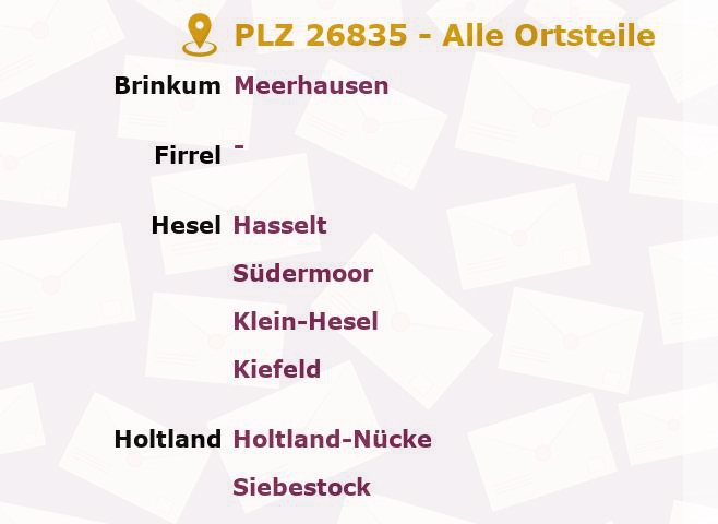 Postleitzahl 26835 Hesel, Niedersachsen - Alle Orte und Ortsteile