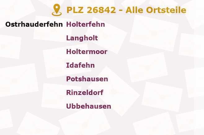 Postleitzahl 26842 Ostrhauderfehn, Niedersachsen - Alle Orte und Ortsteile