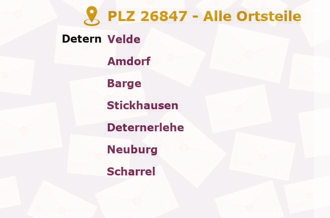 Postleitzahl 26847 Detern, Niedersachsen - Alle Orte und Ortsteile