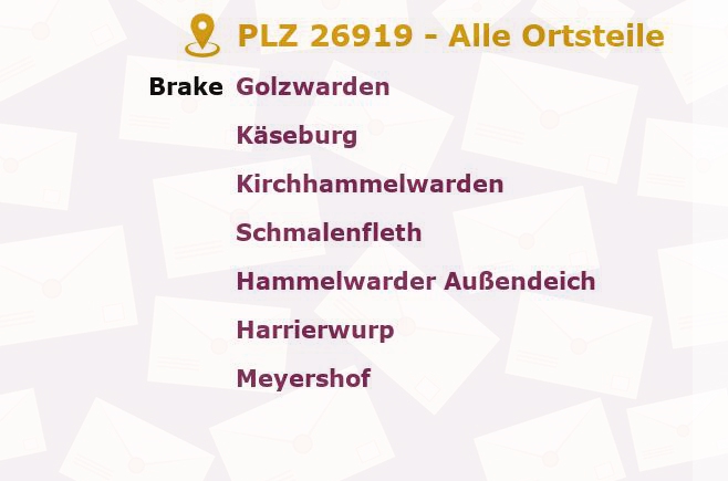 Postleitzahl 26919 Brake, Niedersachsen - Alle Orte und Ortsteile