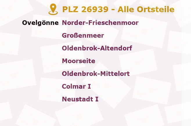 Postleitzahl 26939 Ovelgönne, Niedersachsen - Alle Orte und Ortsteile