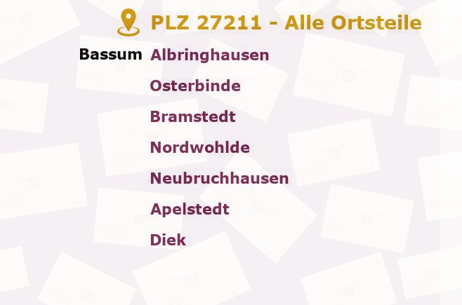 Postleitzahl 27211 Bassum, Niedersachsen - Alle Orte und Ortsteile