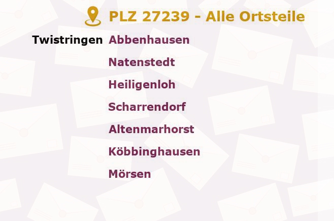 Postleitzahl 27239 Twistringen, Niedersachsen - Alle Orte und Ortsteile