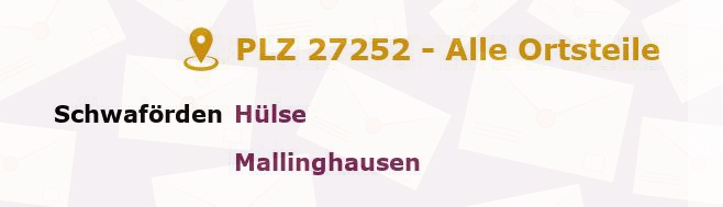 Postleitzahl 27252 Schwaförden, Niedersachsen - Alle Orte und Ortsteile