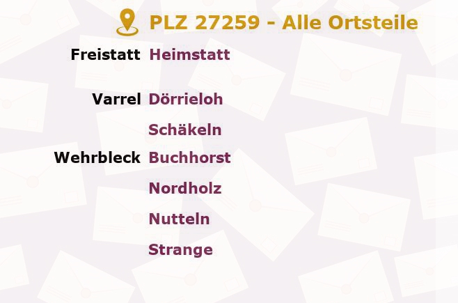 Postleitzahl 27259 Freistatt, Niedersachsen - Alle Orte und Ortsteile