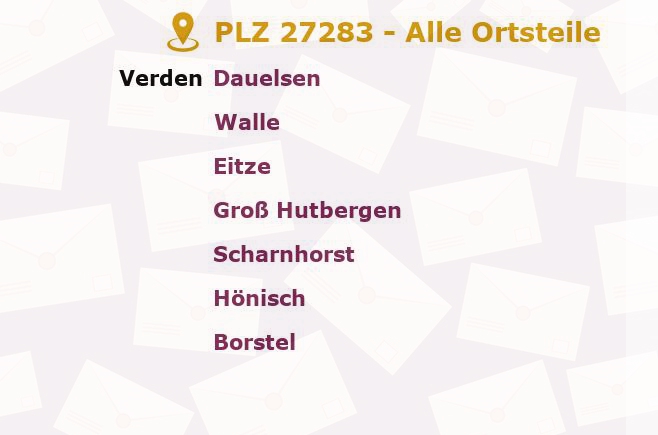 Postleitzahl 27283 Verden an der Aller, Niedersachsen - Alle Orte und Ortsteile