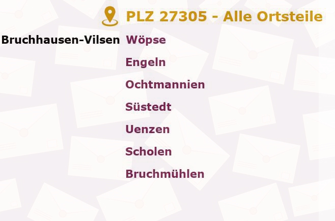 Postleitzahl 27305 Süstedt, Niedersachsen - Alle Orte und Ortsteile