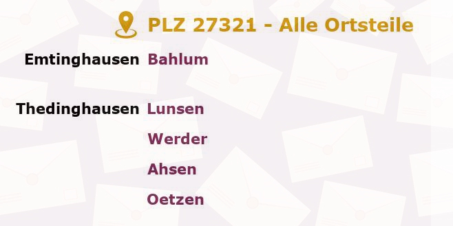 Postleitzahl 27321 Emtinghausen, Niedersachsen - Alle Orte und Ortsteile