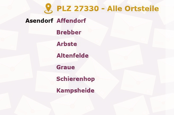 Postleitzahl 27330 Asendorf, Niedersachsen - Alle Orte und Ortsteile