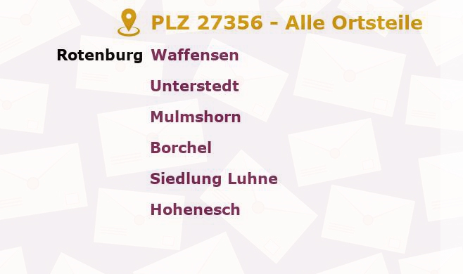 Postleitzahl 27356 Rotenburg an der Wümme, Niedersachsen - Alle Orte und Ortsteile