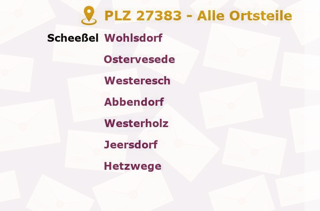 Postleitzahl 27383 Scheeßel, Niedersachsen - Alle Orte und Ortsteile