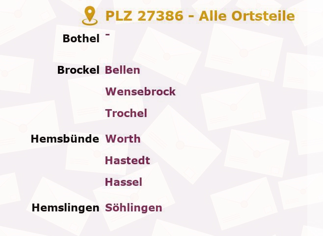 Postleitzahl 27386 Hemsbünde, Niedersachsen - Alle Orte und Ortsteile