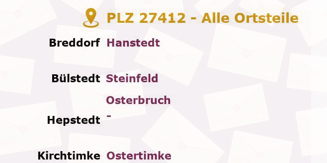 Postleitzahl 27412 Neuenbülstedt, Niedersachsen - Alle Orte und Ortsteile