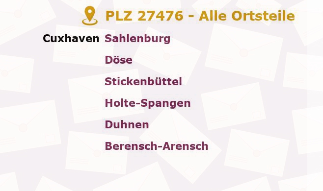 Postleitzahl 27476 Cuxhaven, Niedersachsen - Alle Orte und Ortsteile