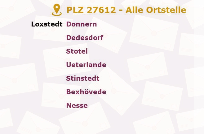 Postleitzahl 27612 Loxstedt, Niedersachsen - Alle Orte und Ortsteile