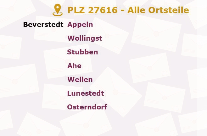 Postleitzahl 27616 Lunestedt, Niedersachsen - Alle Orte und Ortsteile