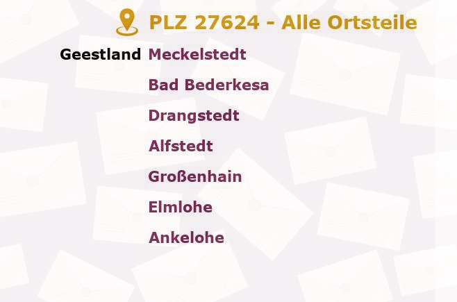 Postleitzahl 27624 Kührstedt, Niedersachsen - Alle Orte und Ortsteile