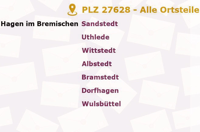 Postleitzahl 27628 Wulsbüttel, Niedersachsen - Alle Orte und Ortsteile