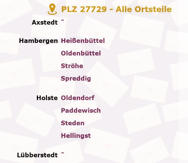 Postleitzahl 27729 Axstedt, Niedersachsen - Alle Orte und Ortsteile