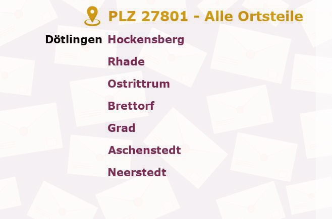 Postleitzahl 27801 Dötlingen, Niedersachsen - Alle Orte und Ortsteile