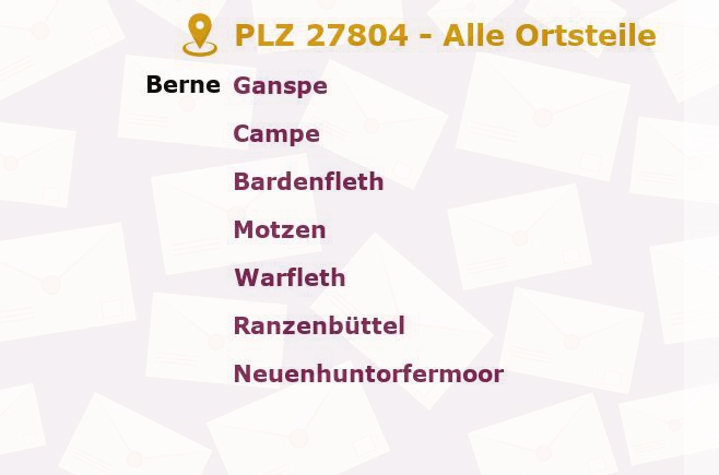 Postleitzahl 27804 Niedersachsen - Alle Orte und Ortsteile