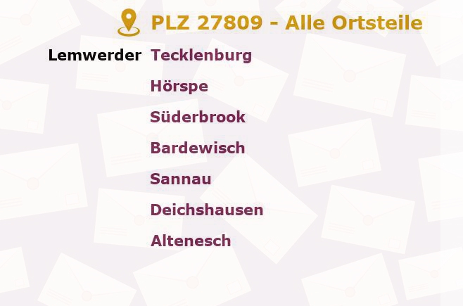 Postleitzahl 27809 Lemwerder, Niedersachsen - Alle Orte und Ortsteile