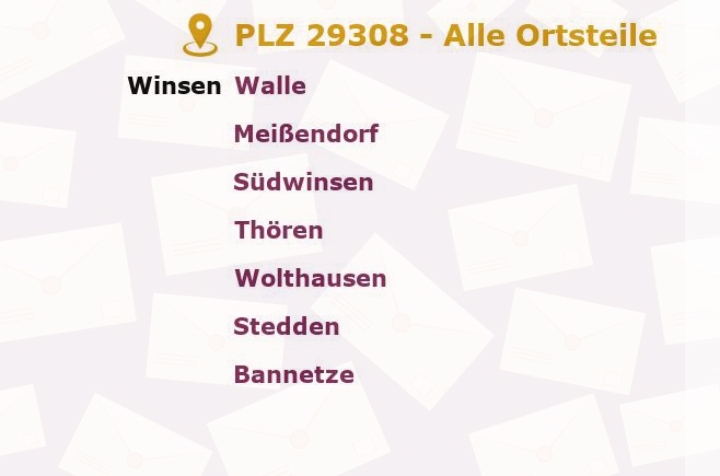 Postleitzahl 29308 Winsen, Niedersachsen - Alle Orte und Ortsteile