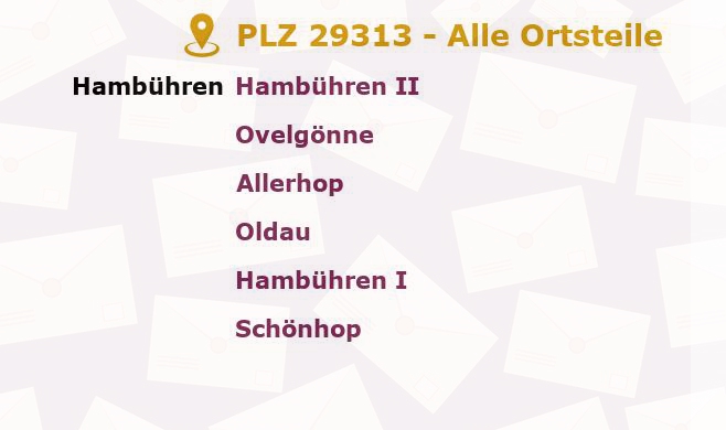 Postleitzahl 29313 Hambühren, Niedersachsen - Alle Orte und Ortsteile