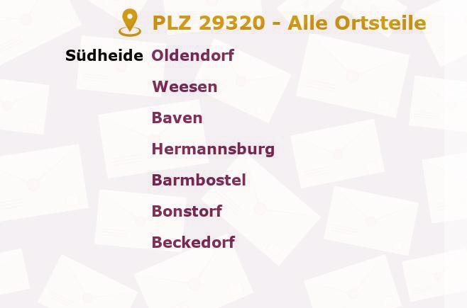 Postleitzahl 29320 Hermannsburg, Niedersachsen - Alle Orte und Ortsteile