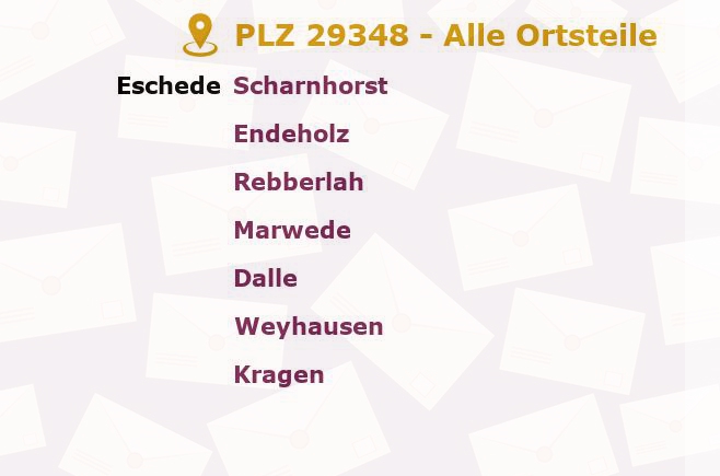 Postleitzahl 29348 Eschede, Niedersachsen - Alle Orte und Ortsteile