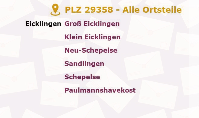 Postleitzahl 29358 Eicklingen, Niedersachsen - Alle Orte und Ortsteile