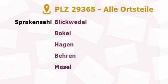 Postleitzahl 29365 Sprakensehl, Niedersachsen - Alle Orte und Ortsteile