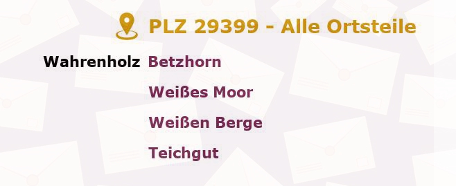 Postleitzahl 29399 Wahrenholz, Niedersachsen - Alle Orte und Ortsteile