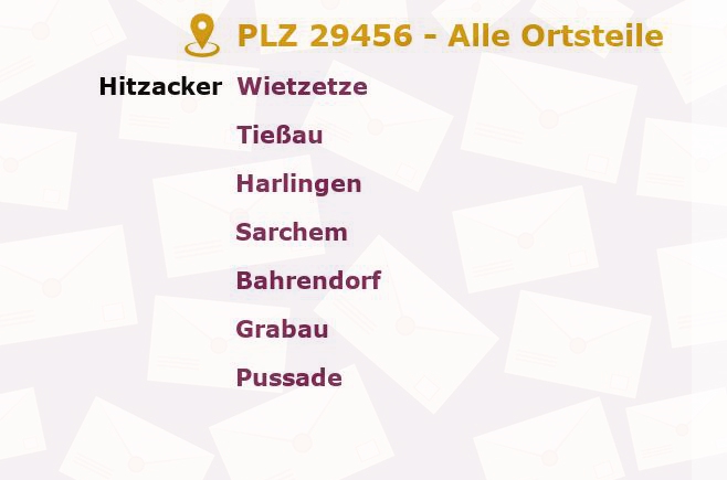 Postleitzahl 29456 Niedersachsen - Alle Orte und Ortsteile