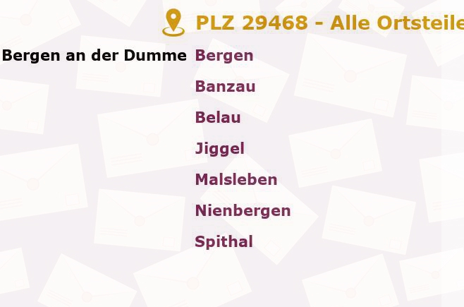 Postleitzahl 29468 Niedersachsen - Alle Orte und Ortsteile