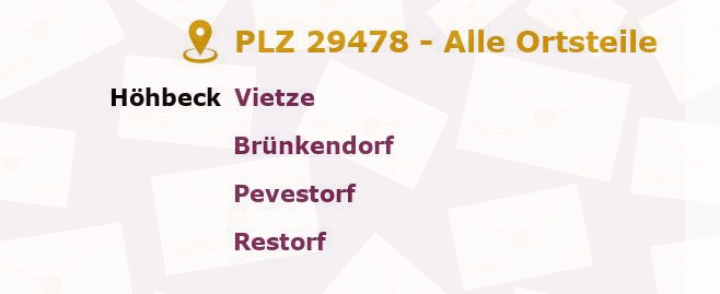 Postleitzahl 29478 Niedersachsen - Alle Orte und Ortsteile