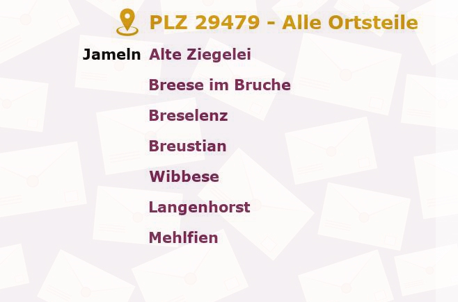 Postleitzahl 29479 Jameln, Niedersachsen - Alle Orte und Ortsteile